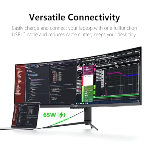 INNOCN 49" Curved Monitor Ultrawide Gaming 5K2K 120Hz 32:9 QHD 5120 x 1440P Computer Monitor, R1800, 99% sRGB, HDR400, USB Type C, DisplayPort, HDMI, Built-in Speakers, Height/Tilt Adjustable - 49C1R