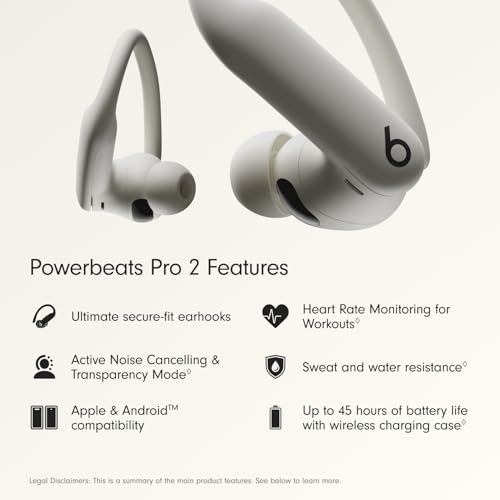 Beats Powerbeats Pro 2 - Wireless Noise Cancelling Workout Earbuds with Secure- Fit Earhooks, Up to 45-Hour Battery with Charging Case, Sweat & Water Resistant, Heart Rate Monitoring - Quick Sand