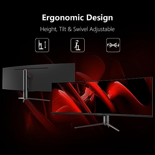 INNOCN 49" Curved Monitor Ultrawide Gaming 5K2K 120Hz 32:9 QHD 5120 x 1440P Computer Monitor, R1800, 99% sRGB, HDR400, USB Type C, DisplayPort, HDMI, Built-in Speakers, Height/Tilt Adjustable - 49C1R